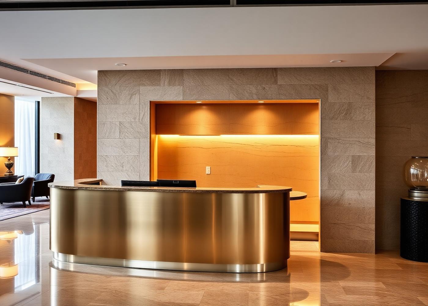 Hospitality Reception Desk — Brass finish study